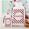 Striped Candy Cane Name Personalized Canvas Drawstring Santa Sack-Small | Personalization Mall