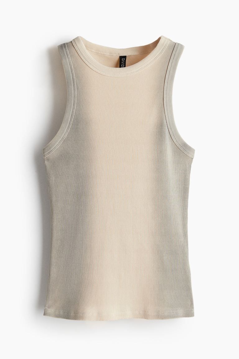 Ribbed Tank Top - Round Neck - Sleeveless - Light beige/ombre - Ladies | H&M US | H&M (US + CA)