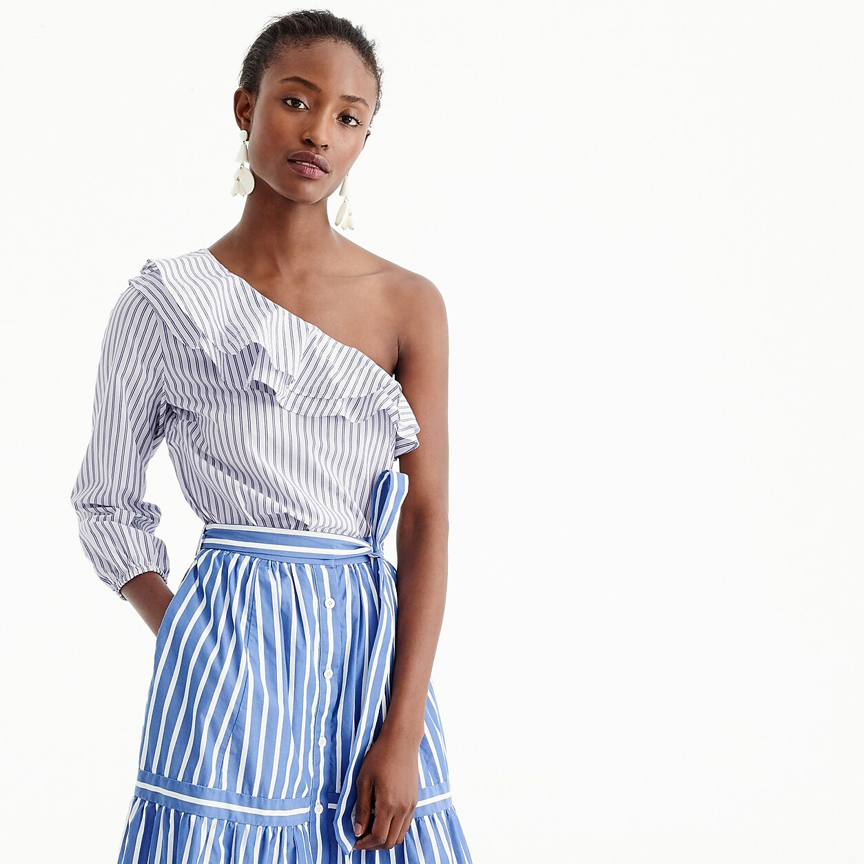 Striped one-shoulder ruffle top | J.Crew UK