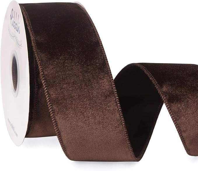 Ribbli Dark Brown Velvet Wired Ribbon 2.5 Inch Velvet with Satin Christmas Ribbon for Gift Wrappi... | Amazon (US)