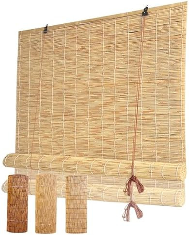 Custom Size Outdoor Bamboo Reed Roller Blinds for Patio Porch, Blackout Privacy Shades, Natural R... | Amazon (US)