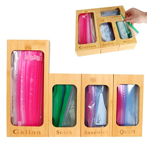SOGUAOLO Ziplock Bag Storage Organizer for Kitchen Drawer, Bamboo Ziplock Baggie Dispenser Holder, C | Amazon (US)