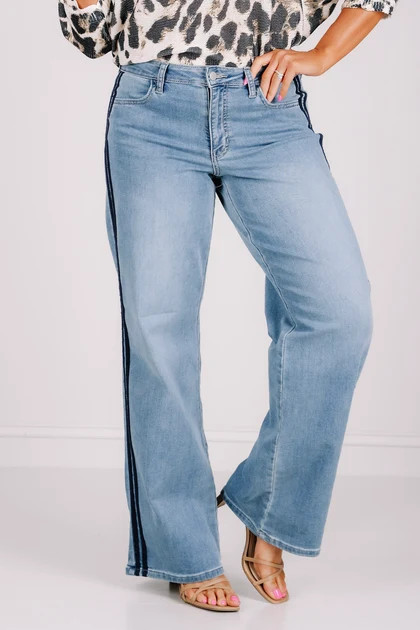 Just Black Tuxedo Mid Rise Medium Denim Wide Leg Silhouette | The Willow Tree