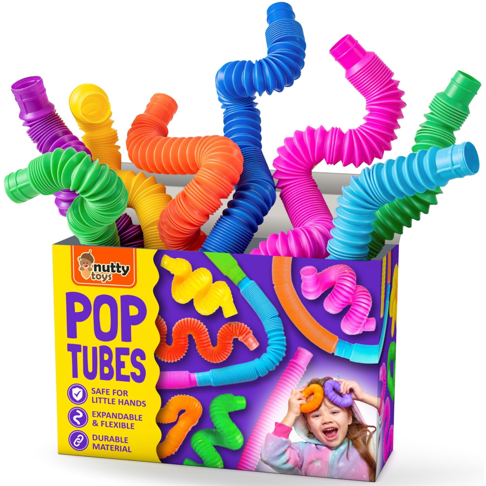 Nutty Toys Pop Tubes - Large 8-Pack Sensory Toys - Creative STEM Learning for Kids and Toddlers -... | Amazon (US)