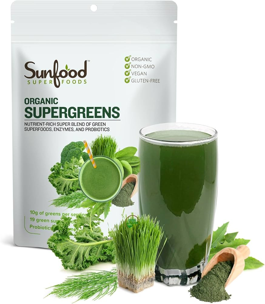 Sunfood Superfoods Super Greens Powder, Organic Green Juice/Smoothie Mix w/Digestive Enzymes & Pr... | Amazon (US)