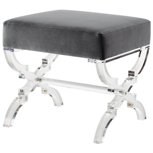 Posh Living Brayden Velvet Upholstered Ottoman with Acrylic X-Legs in Gray - Walmart.com | Walmart (US)