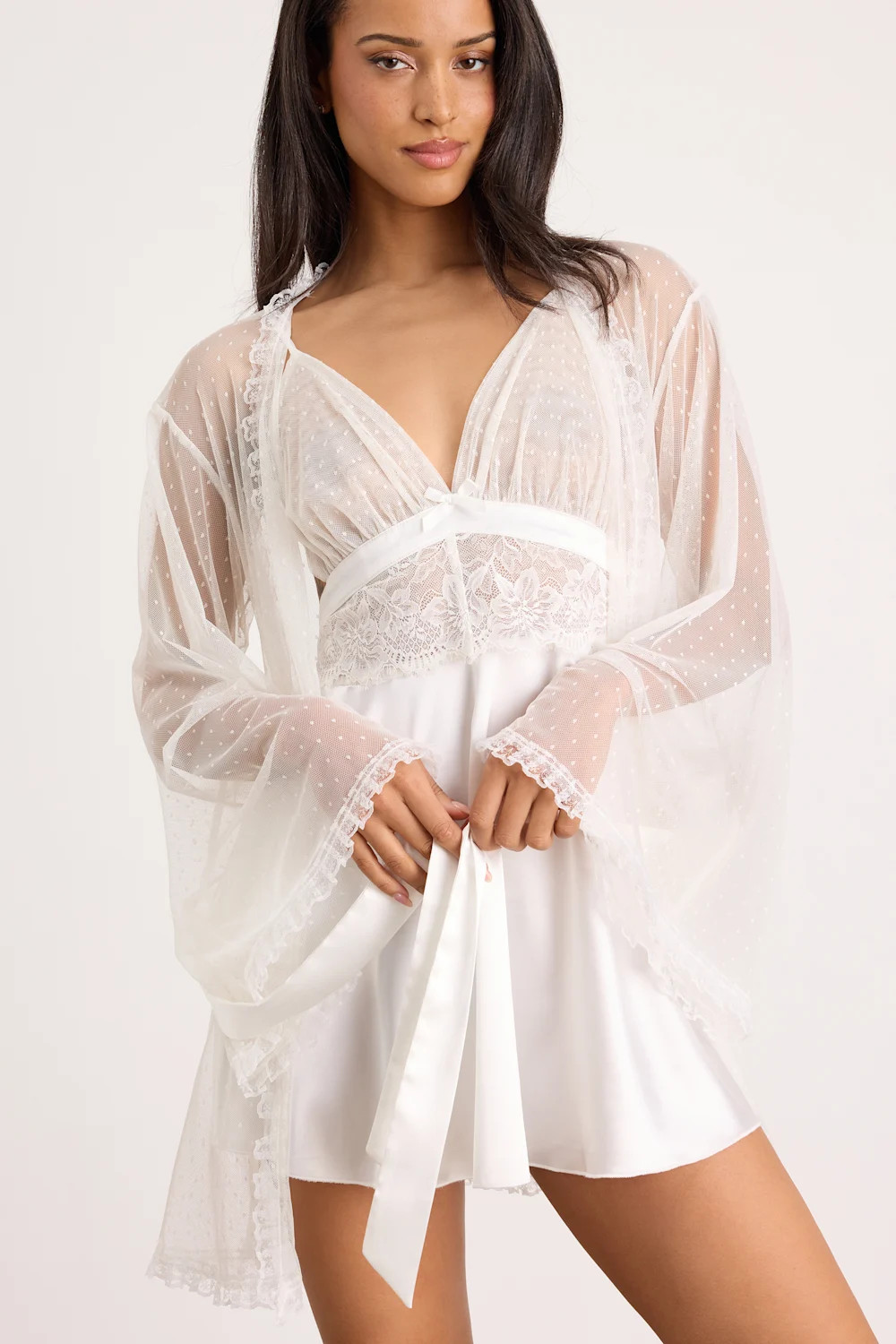 Ambrosia Ivory Sheer Mesh Short Robe | Lulus