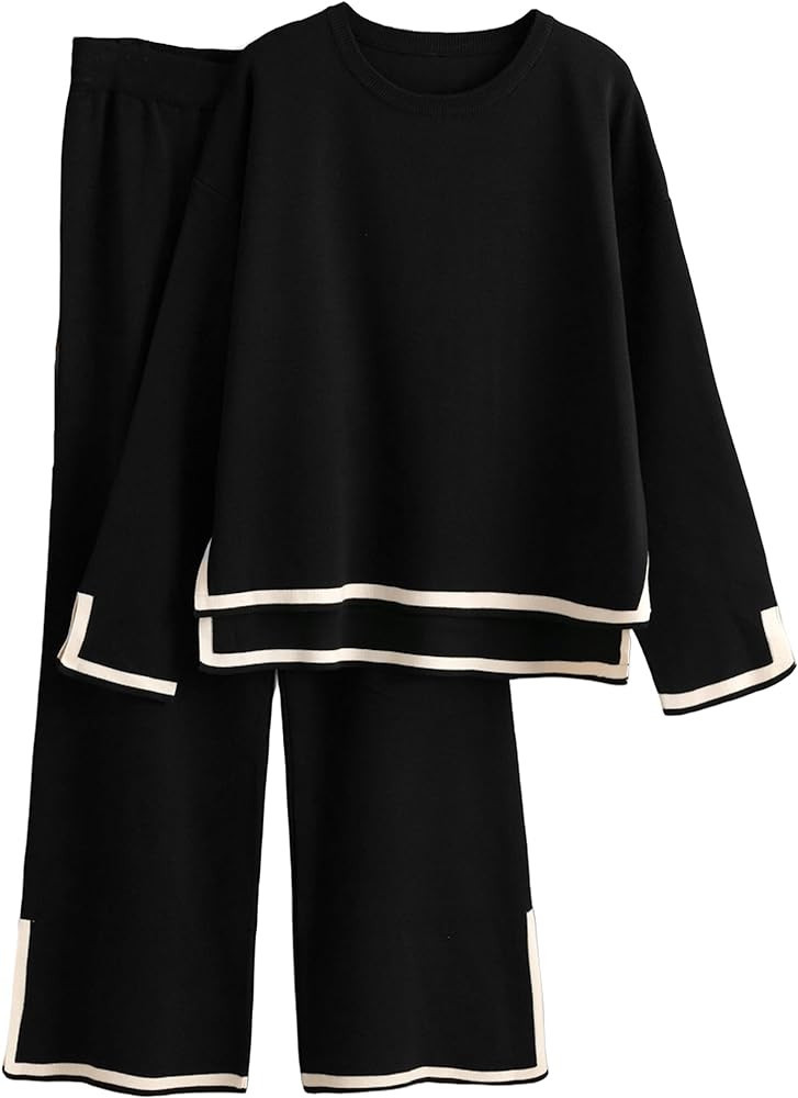 Tanming Women's 2 Piece Outfits Long Sleeve Knit Sweater Top Wide Leg Pants Lounge Sets Tracksuit... | Amazon (US)