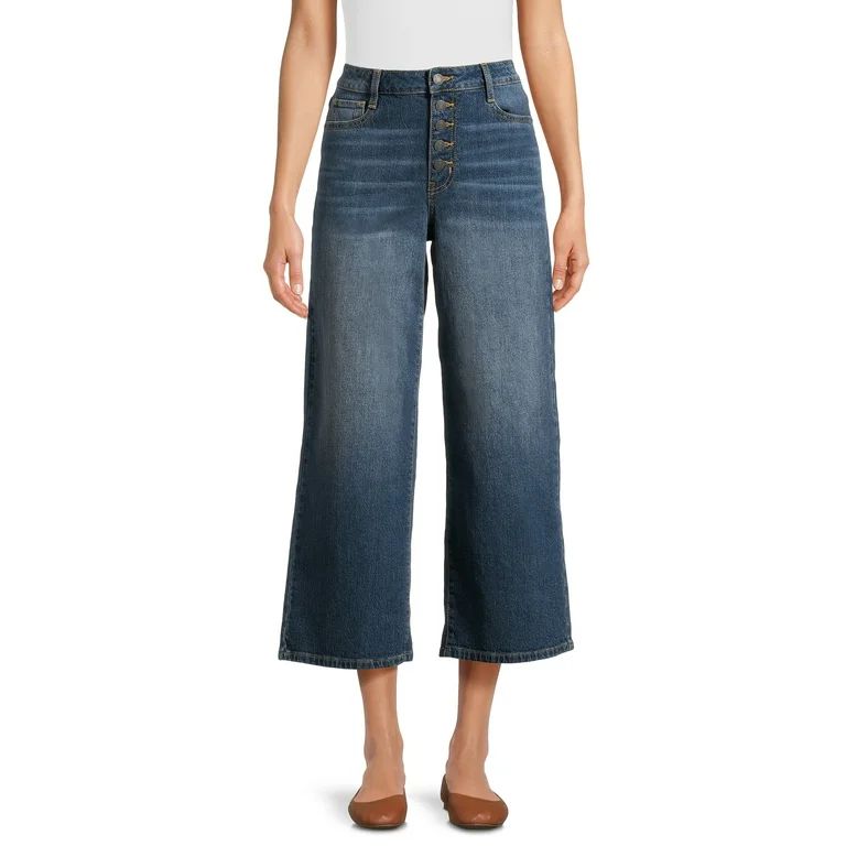 Time and Tru Women's High Rise Wide Leg Cropped Jean, 26" Inseam, Sizes 2-20 - Walmart.com | Walmart (US)