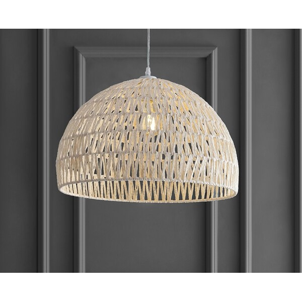 Campana 20" Woven Rattan Dome LED Pendant, Cream by JONATHAN Y | Bed Bath & Beyond