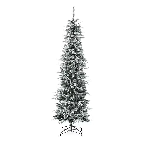 North Pole Trading Co. 7' Slim Hudson Fir Pre-Lit Flocked Christmas Tree | JCPenney