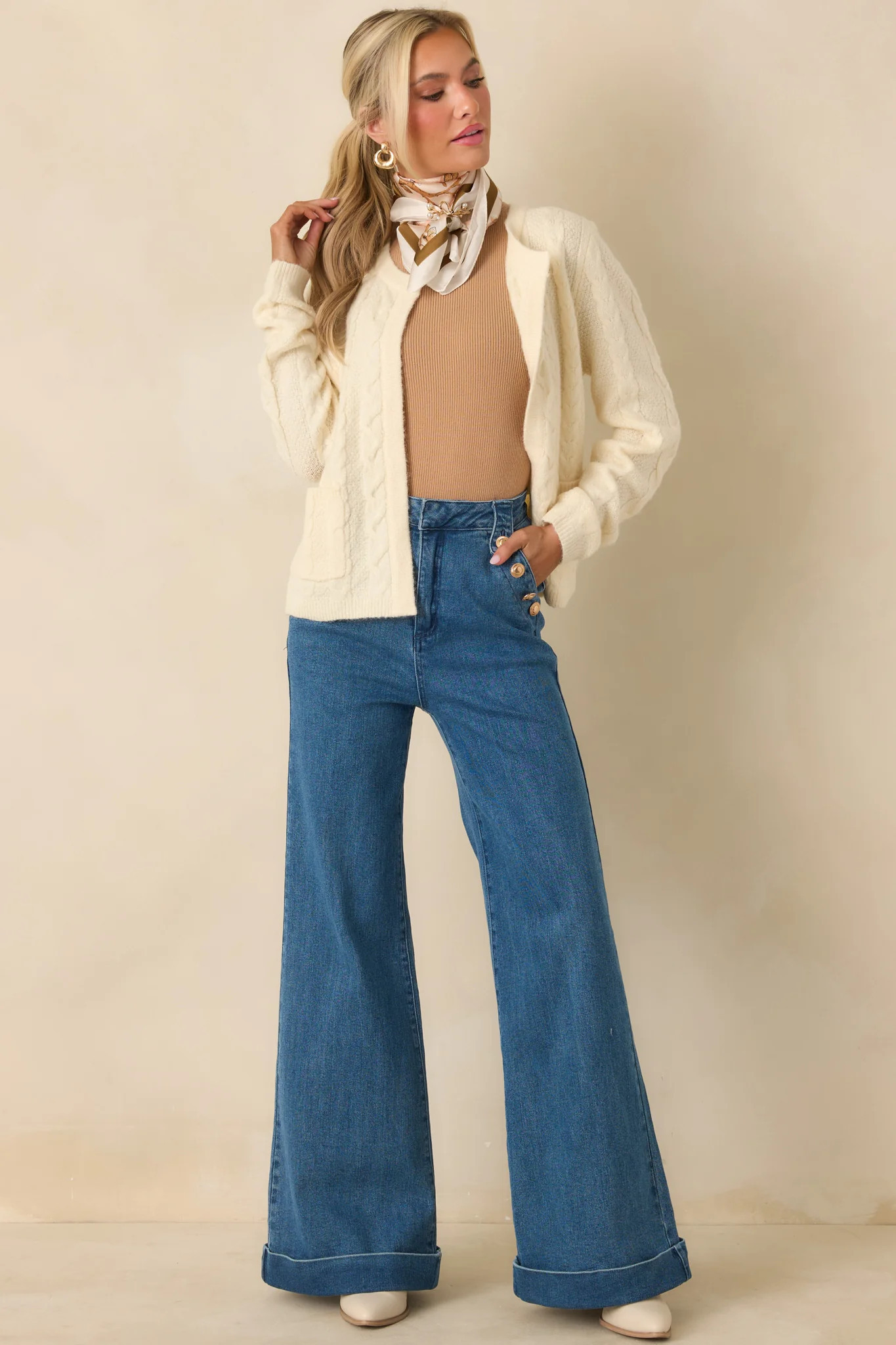 Just Like This Ivory Cable Knit Open Front Cardigan | Red Dress