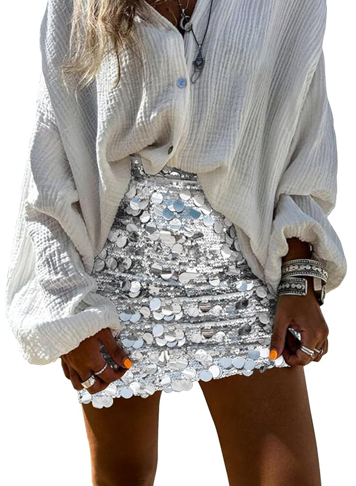 miduo Womens Sequin Skirt High Waist Stretchy Bodycon Sparkle Night Out Party Mini Skirts | Amazon (US)