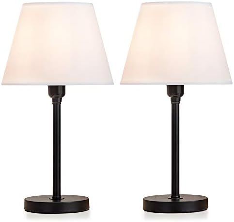 ZEEFO Table Lamps, Modern Simple Design White Fabric Lampshade Nightstand Lamps, Metal Black Base... | Amazon (US)