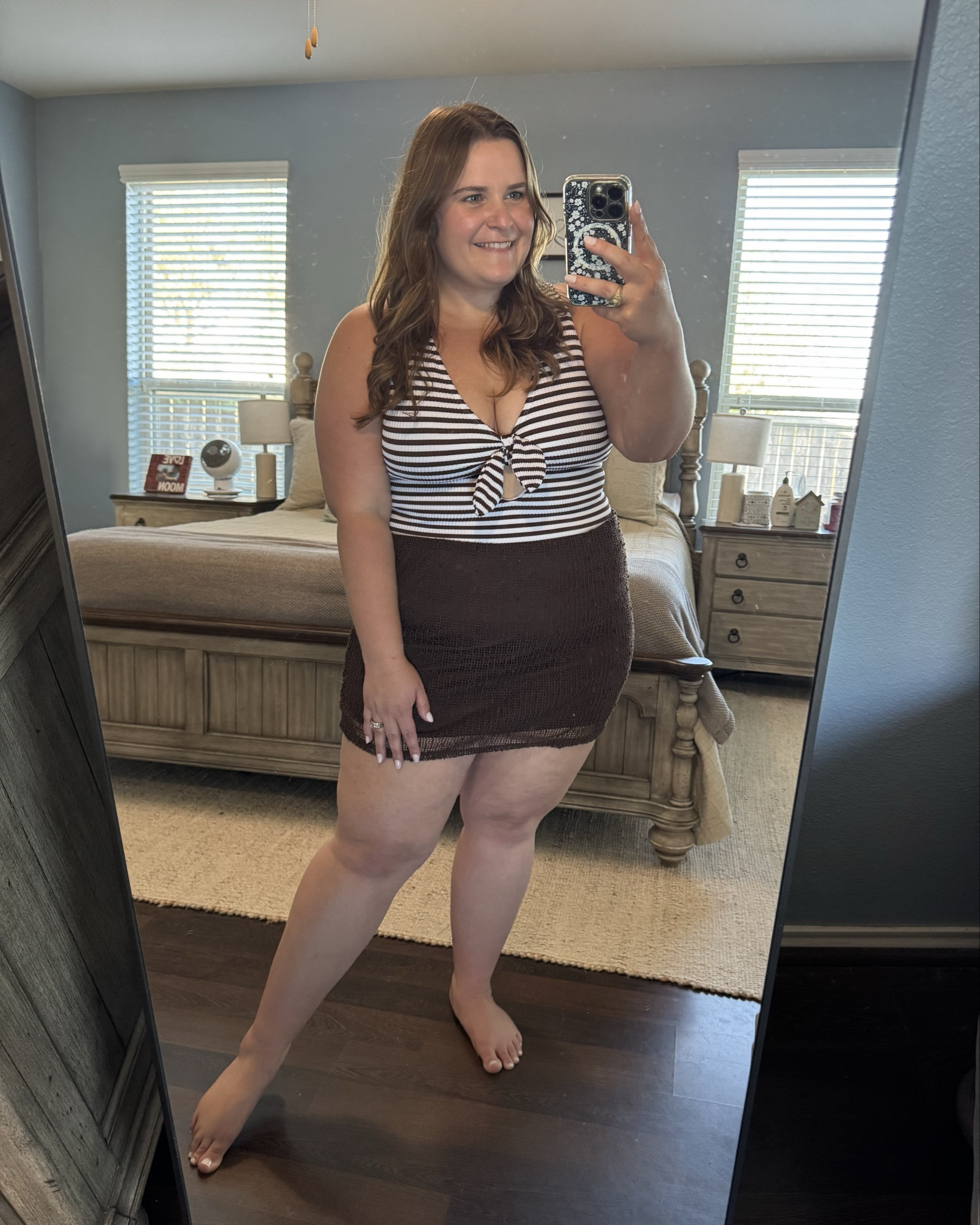 This Walmart swimsuit and cover up skirt combo is 10/10🤩 The brown swimsuit is so cute on its own or with the coverup. I’m wearing an xxl in both items. I’m 5’1 and a size 16. 

#LTKSwim #LTKMidsize #LTKPlusSize