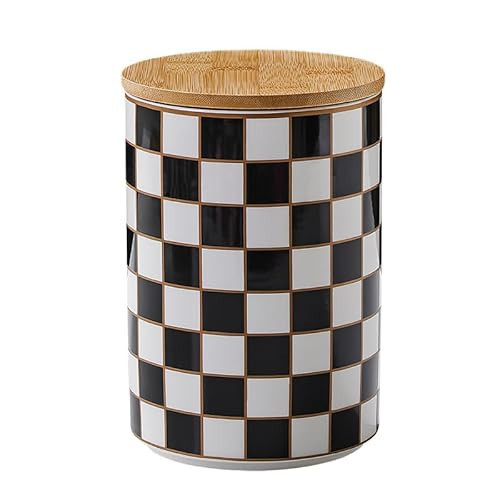 XYQXYQ Kitchen Countertop Ceramic Checkered Canisters,Black And White Food Storage Containers With Lid,Airtight Kitchen Canisters for Flour, Sugar, Coffee, Tea, and Dry Goods (Black, XL) | Amazon (US)