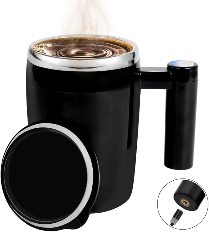 Self Stirring Mug, Rechargeable Auto Magnetic Coffee Cup, Black | Stainless Steel | Waterproof | ... | Amazon (US)