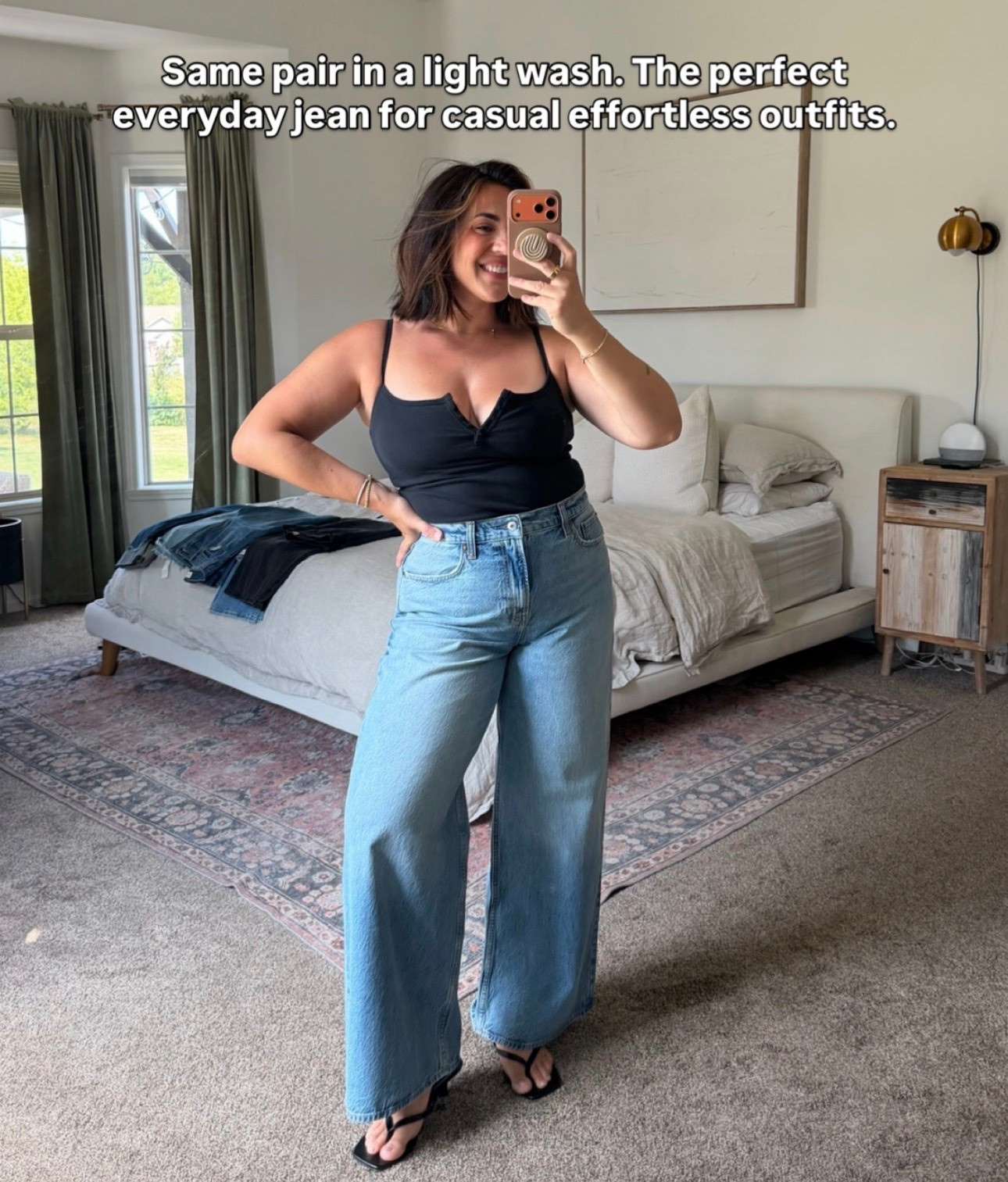 Abercrombie denim sale guide! Use stackable code DENIMAF I’m a size 30R High rise wide leg makes your legs look a mile long. 
Wash: light

#LTKSeasonal #LTKMidsize #LTKSaleAlert