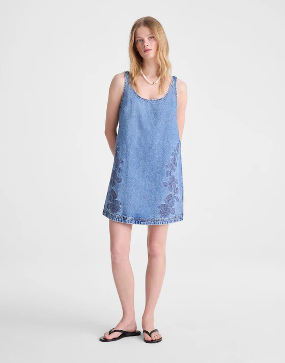 Denim Embroidered Mini Dress | Madewell