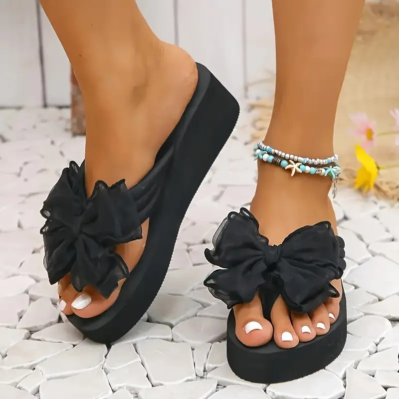 Women's Bowknot Decor Platform Flip Flops Slip Casual Non - Temu | Temu Affiliate Program