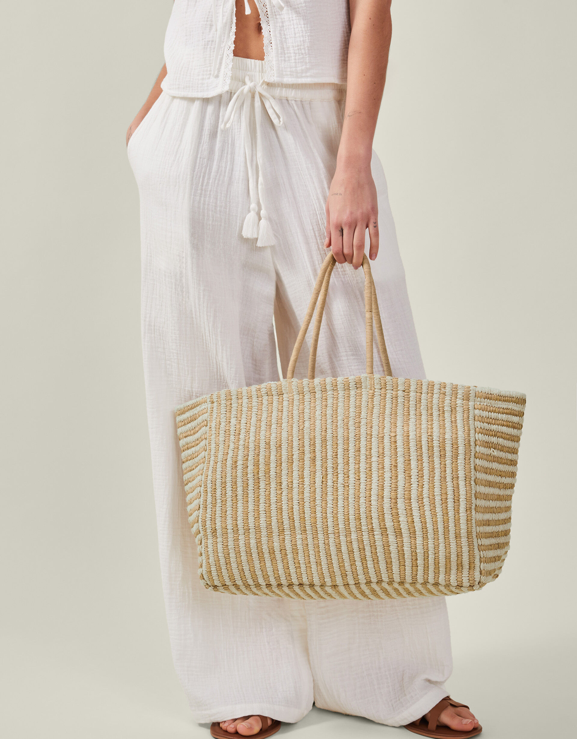 Large Woven Stripe Tote Bag | Accessorize (Global)