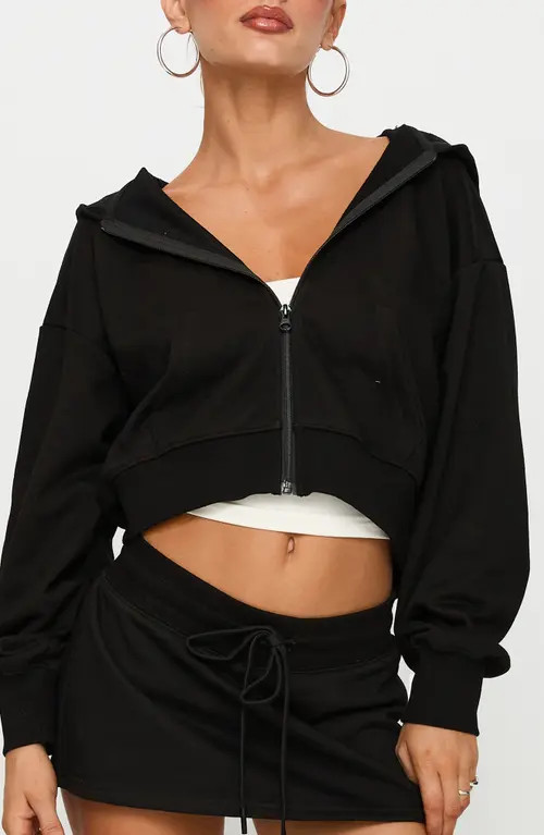 Princess Polly Revive Crop Zip-Up Hoodie in Black at Nordstrom, Size 4 | Nordstrom