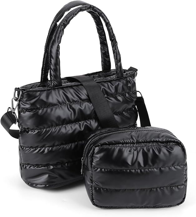 Puffer Tote Bag for Women Quilted Puffy Handbag Lightweight Winter Down Cotton Padded Shoulder Ba... | Amazon (US)