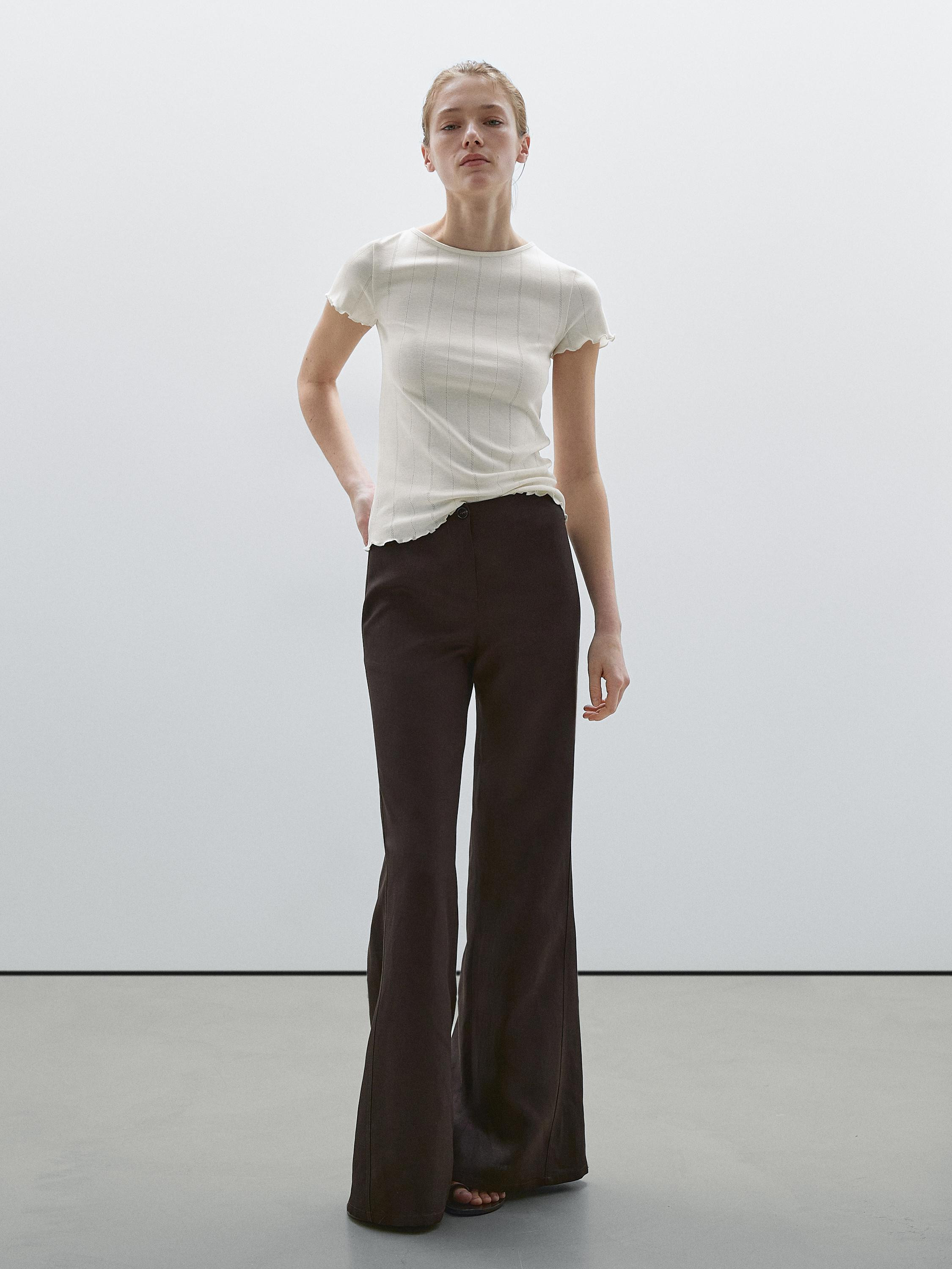 Pointelle ribbed cotton t-shirt | Massimo Dutti US