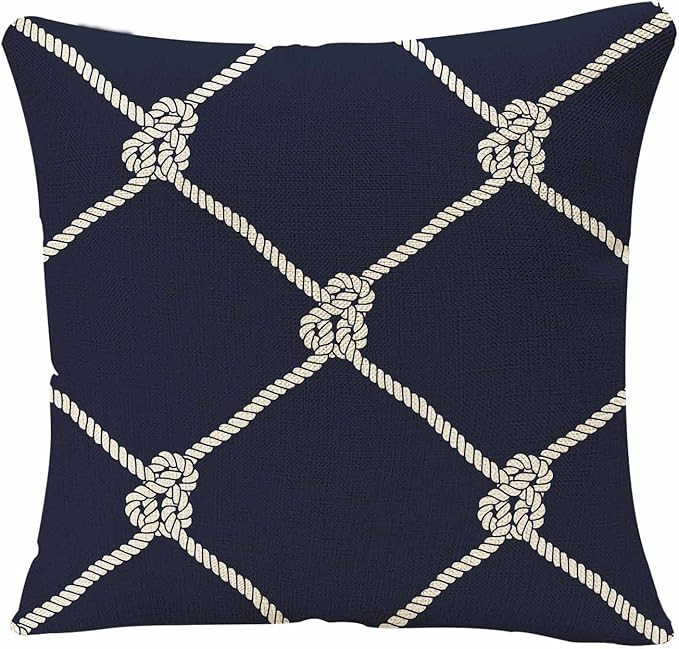 IBILIU Throw Pillow Covers Nautical Rope Pattern Endless Navy with White Fishing Net and Marine K... | Amazon (US)