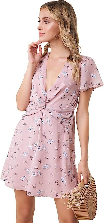 Sugar Lips Women's Flutter Sleeve Twist Front Mini Dress | Amazon (US)