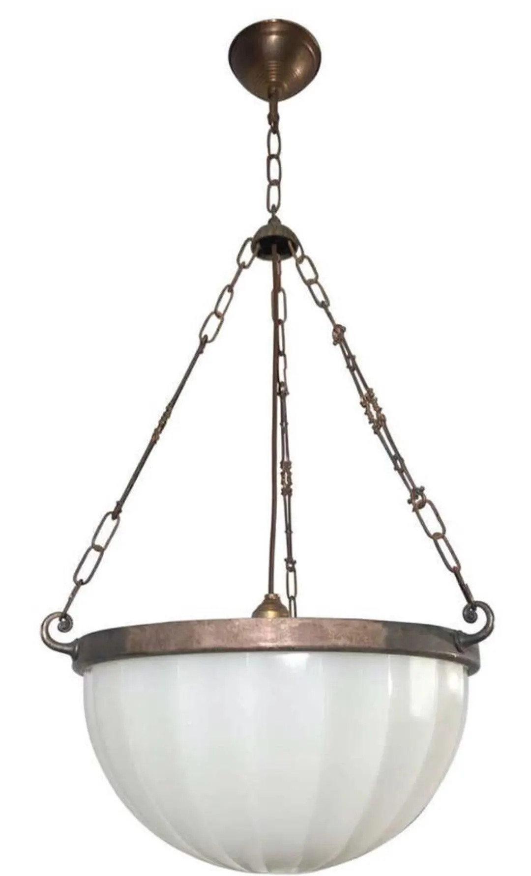 Antique Vintage Art Deco Bauhaus Nickel Brass Ceiling Hanging Light Fixture With Milky Glass Shad... | Etsy (US)