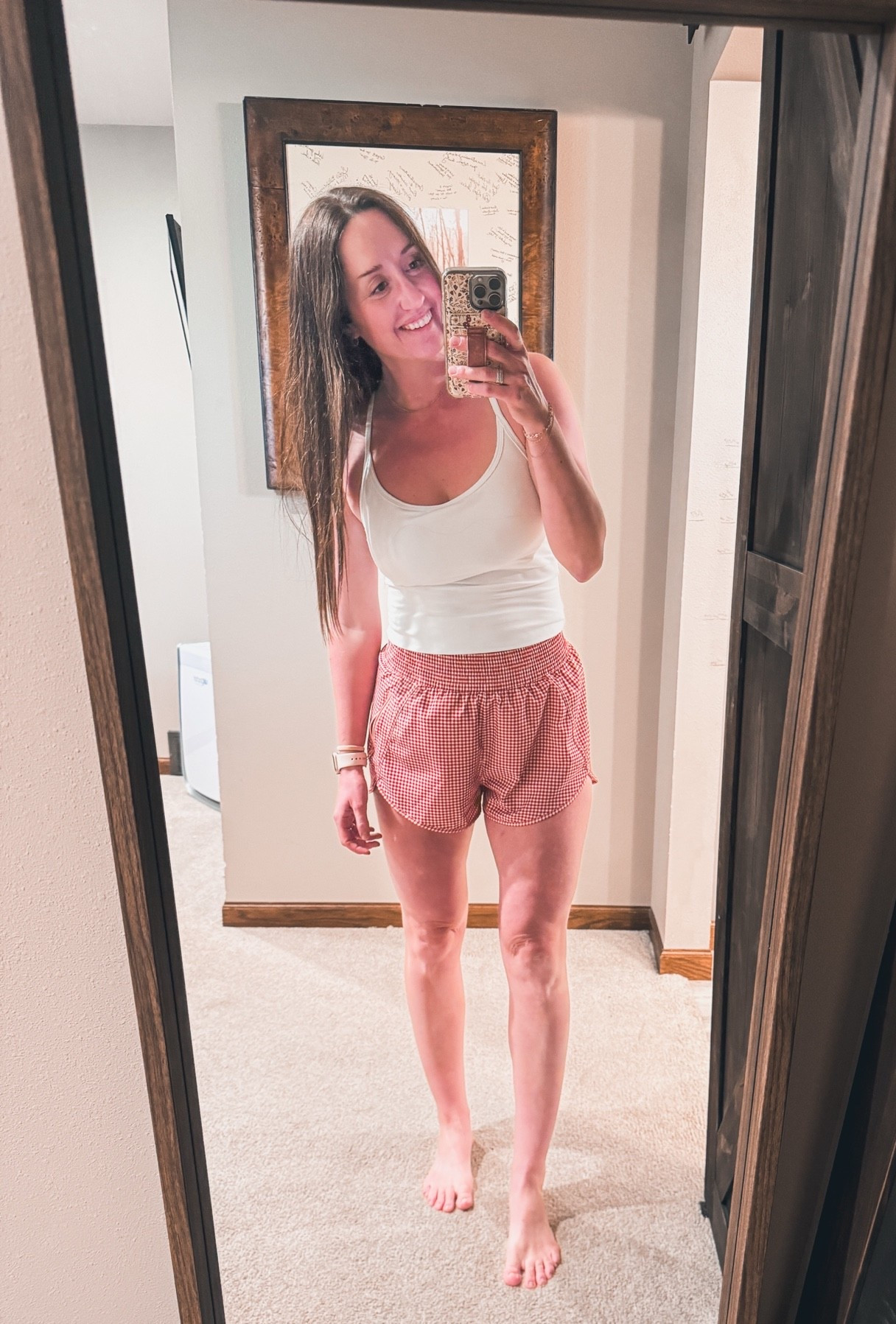 My favorite shorts of all time - wearing a small! Come in so many colors. The top has a built in bra - wearing a medium.