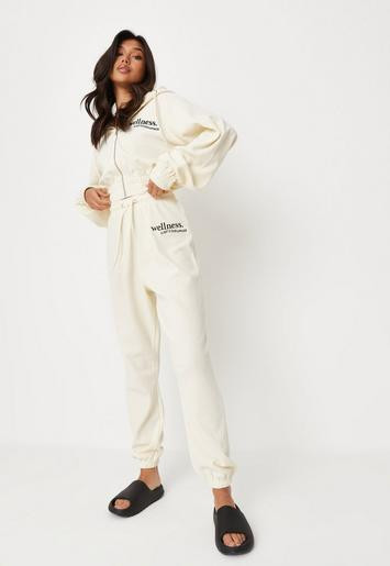 Cream Co Ord Waffle Embroidery Joggers | Missguided (US & CA)