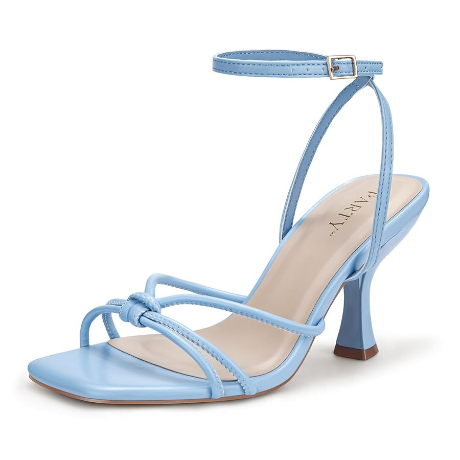 PARTY Women's Square Open Toe Strappy Heeled Sandals 3 inch Stiletto Kitten Heel with Ankle Buckl... | Amazon (US)