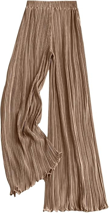 Satin Silk Pants for Women Casual Flowy Palazzo Wide Leg Pleated | Amazon (US)