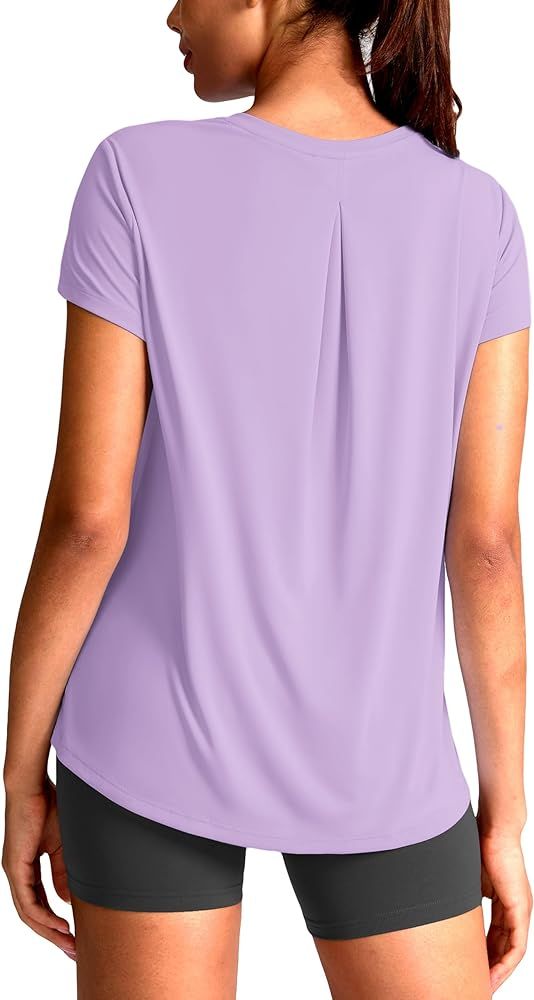 Amazon.com: SANTINY Short Sleeve Workout Tops for Women Loose Fit Yoga T-Shirts Lightweight Breat... | Amazon (US)