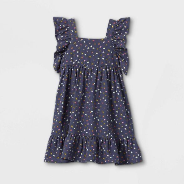 Toddler Girls' Floral Ruffle Sleeve Dress - Cat & Jack™ Navy | Target