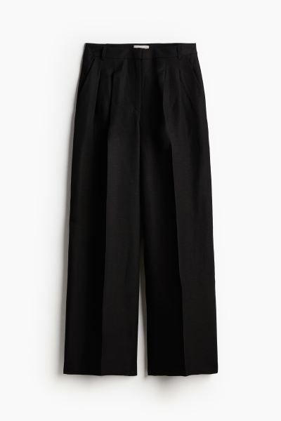 Tailored linen-blend trousers - High waist - Long - Black - Ladies | H&M GB | H&M (UK, MY, IN, SG, PH, TW, HK)