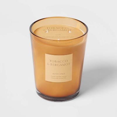 35.8oz Colored Vase Glass with Dustcover Tobacco and Bergamot Candle Yellow - Threshold™: Palm Wax, 3-Wick, 70hr Burn Time | Target