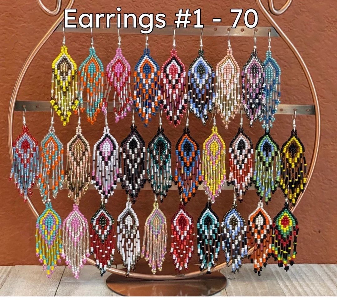Beaded Earrings Mexican Huichol Earrings Unique Rainbow - Etsy | Etsy (US)