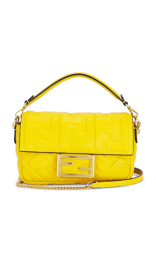FWRD Renew Fendi Zucca Mini Baguette Shoulder Bag in Yellow. | Revolve Clothing (Global)