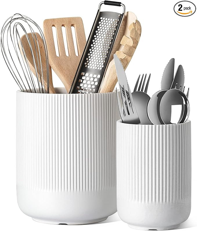 LE TAUCI Utensil Holder, 7.3"+5.4" Ceramic Kitchen Utensil Holder for Countertop, Large Cooking U... | Amazon (US)
