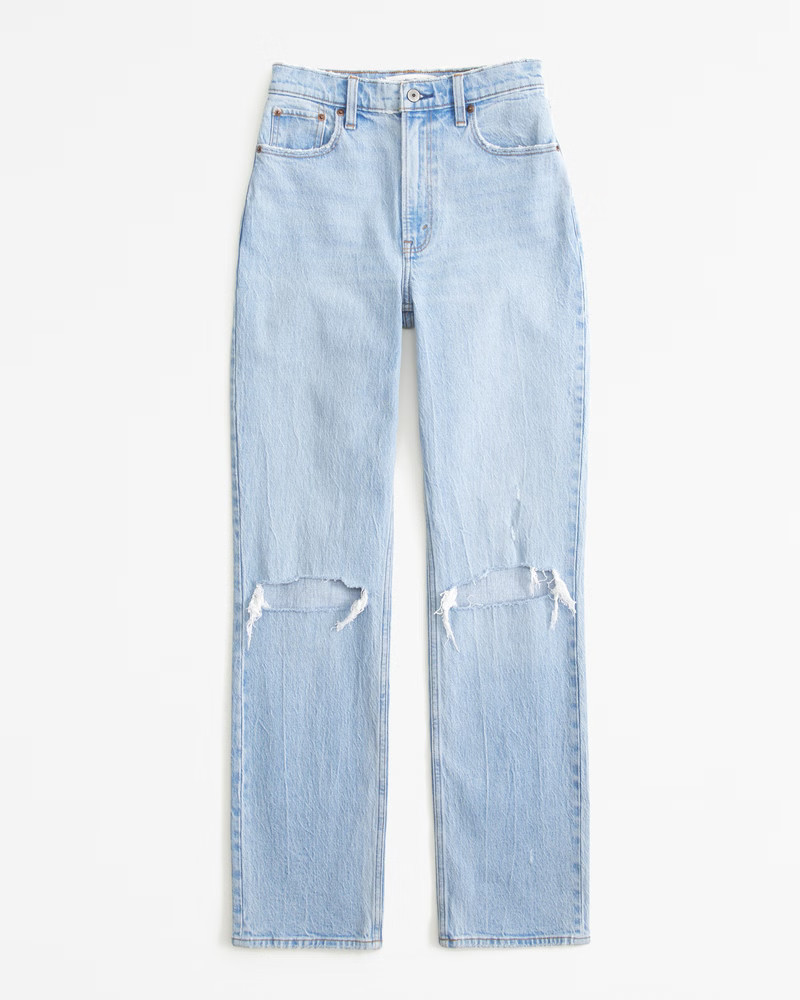 Abercrombie & Fitch Women's Ultra High Rise 90s Straight Jean in Light Double Knee Destroy - Size 30 X-SHORT | Abercrombie & Fitch (US)