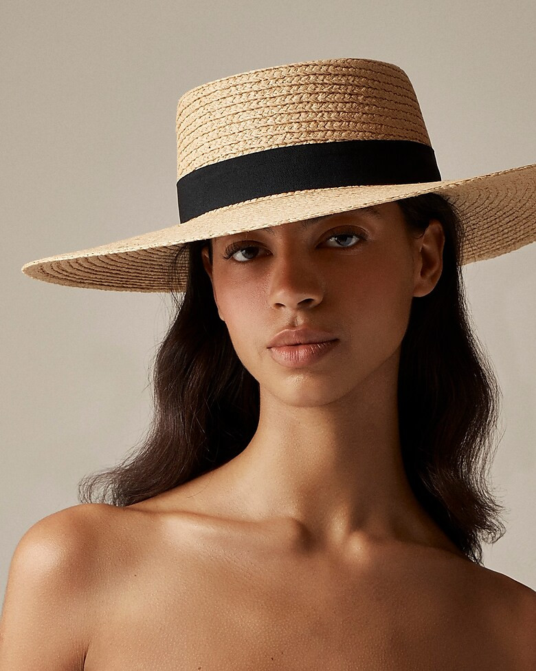 Wide-brim boater hat with ribbon ties | J. Crew US