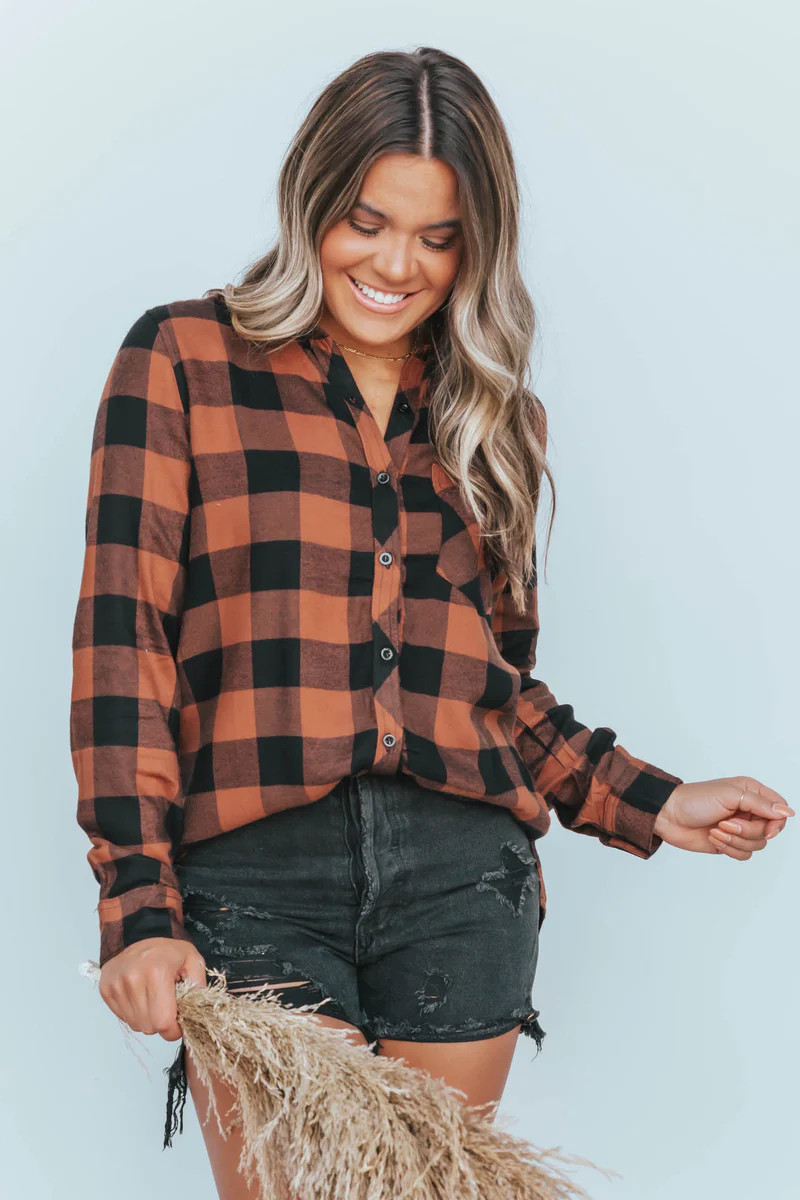 You Do You Toffee Checkered Button Down Shirt | Apricot Lane Boutique