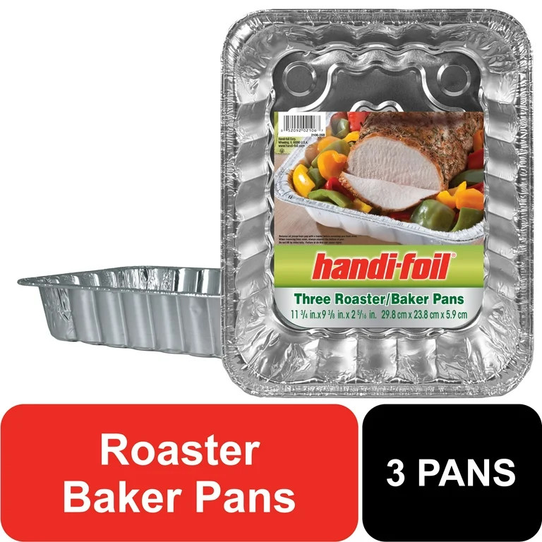 Handi-Foil Aluminum Foil Rectangular Roaster/Baker Pans, 3 Count 11.75" x 9.38" x 2.31" | Walmart (US)