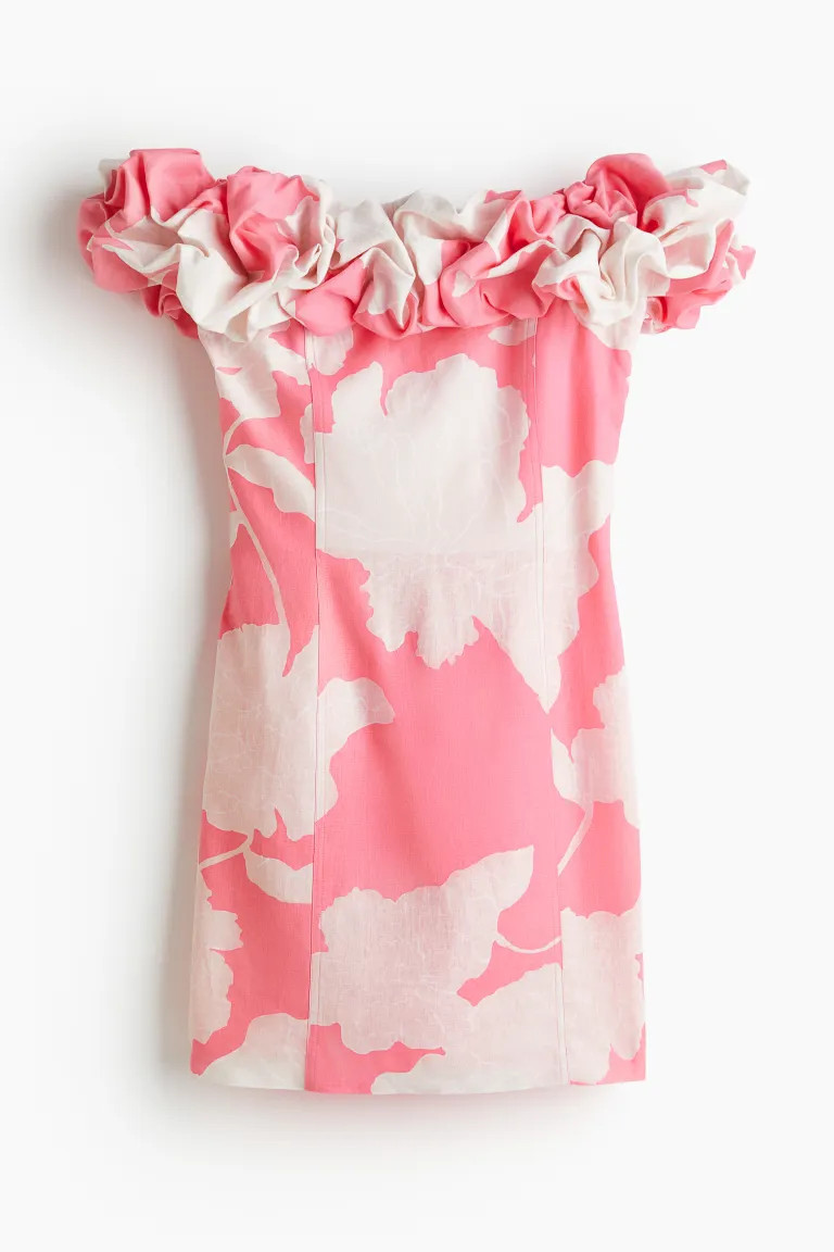 Ruffled Off-the-shoulder Dress - Sleeveless - Short - Light pink/floral - Ladies | H&M US | H&M (US + CA)