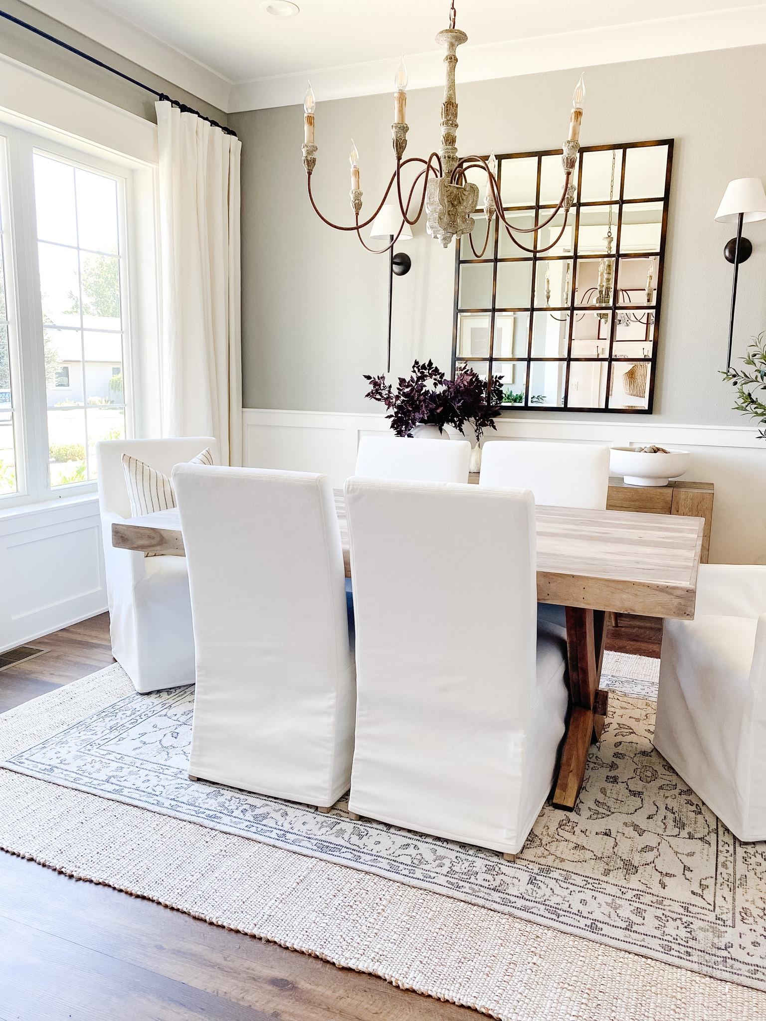 Fall console table styling and a beautiful combo of rugs to bring warmth into your home!

PotteryBarn, faux stems, large bowl, multi panel mirror, candlestick sconces with icky light and lamp shade, white upholstered chairs, faux olive tree, decorative vase and objects 

#LTKhome #LTKsalealert #LTKSeasonal