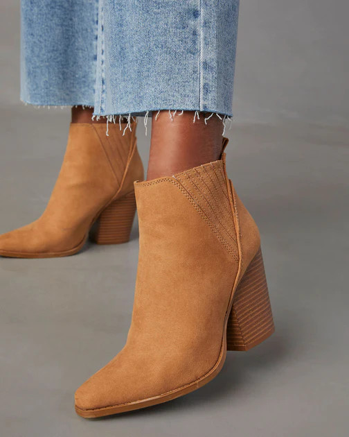 Hayward Faux Suede Heeled Booties - Butterscotch | VICI