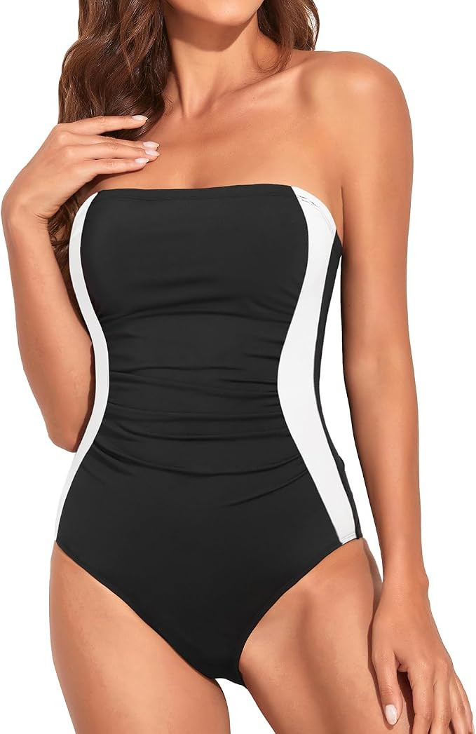 Holipick Women Tummy Control One Piece Swimsuits Strapless Bandeau Bathing Suits Slimming Halter ... | Amazon (US)
